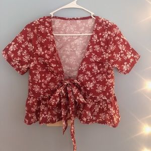 Ditsy Floral Tie Front Peplum Top